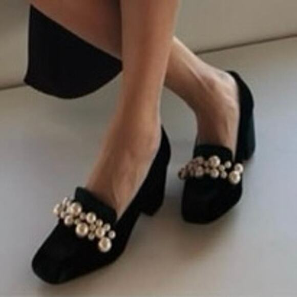 NWT Miista E8 Driel Velvet Chunky Block Heel Pumps Pearls Old Money Preppy 41 - Picture 2 of 14